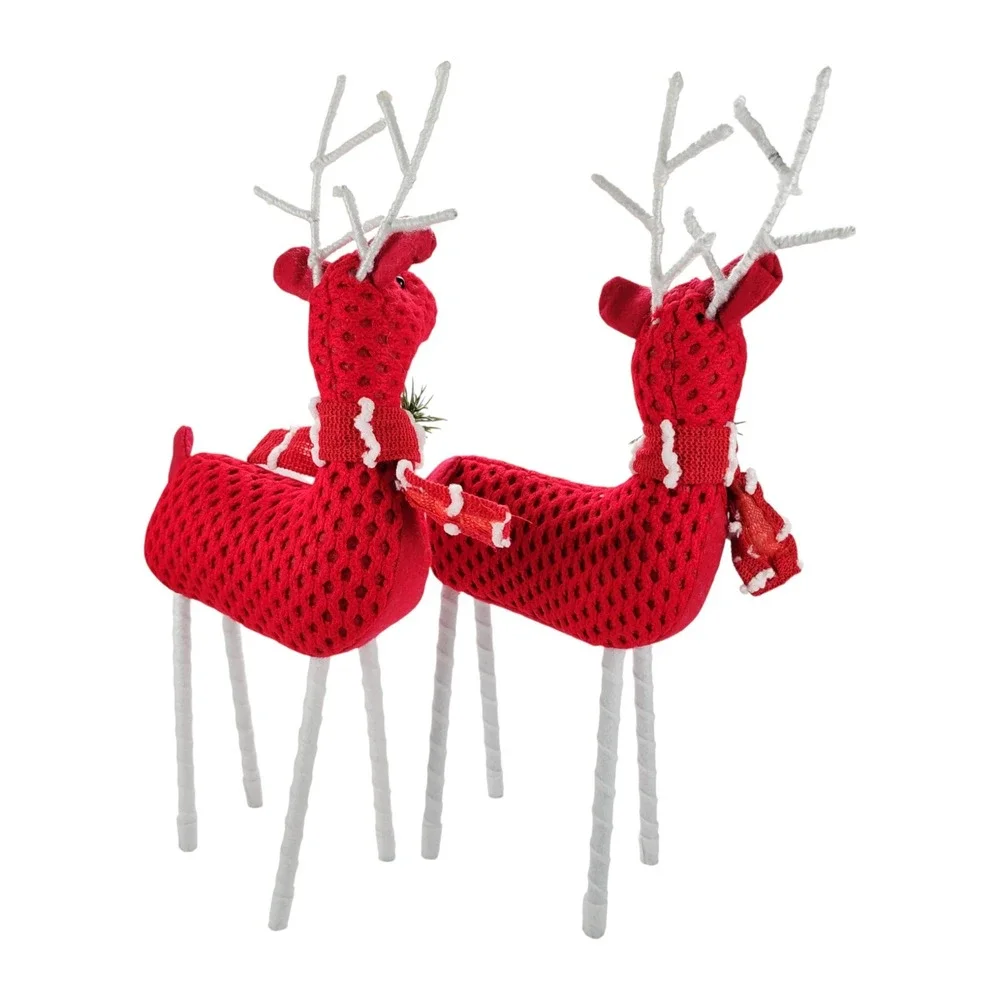 Christmas Holiday Santa's Reindeer, Red Crochet/Scarf, 17 H x 7 L, Set of 2